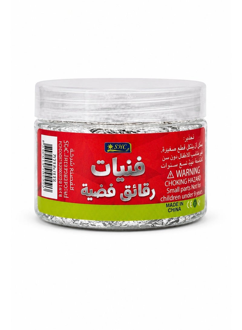 Decorative Silver Flakes in Reusable Jar – Shiny Metallic Foil Pieces for Cake Decoration, Nail Art, Resin, Crafts, DIY Projects and Event Décor - Image 1