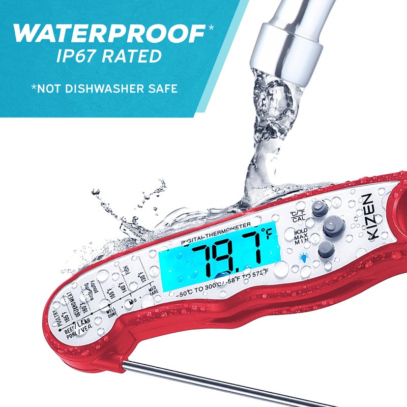 KIZEN Instant Read Meat Thermometer Digital - Food Thermometer for Cooking, Grill, Oven, BBQ - IP67 Rated Waterproof - Large Backlit Display and Magnetic Back - Image 4