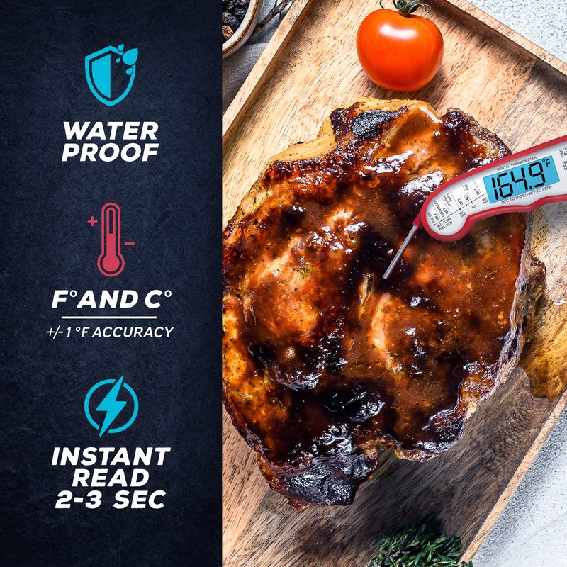 KIZEN Instant Read Meat Thermometer Digital - Food Thermometer for Cooking, Grill, Oven, BBQ - IP67 Rated Waterproof - Large Backlit Display and Magnetic Back - Image 3