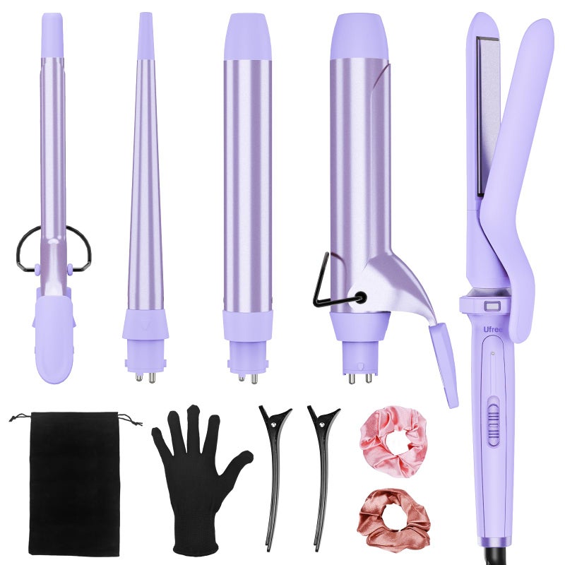 UFREE Birthday Gifts for Women, Ufree 5 in 1 Curling Iron with Interchangeable Ceramic Barrels (0.35"-1.25"), Curling Wand Set with Flat Iron Hair Straightener, Instant Heat Up, Dual Voltage Hair Curler - Image 1