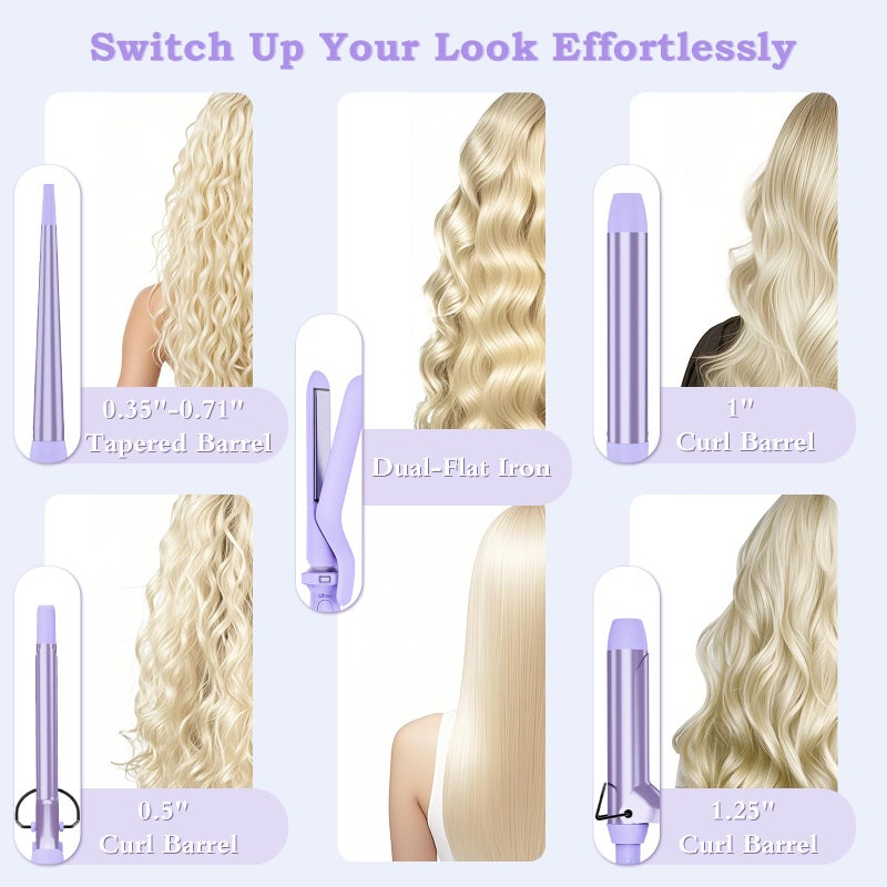 UFREE Birthday Gifts for Women, Ufree 5 in 1 Curling Iron with Interchangeable Ceramic Barrels (0.35"-1.25"), Curling Wand Set with Flat Iron Hair Straightener, Instant Heat Up, Dual Voltage Hair Curler - Image 2