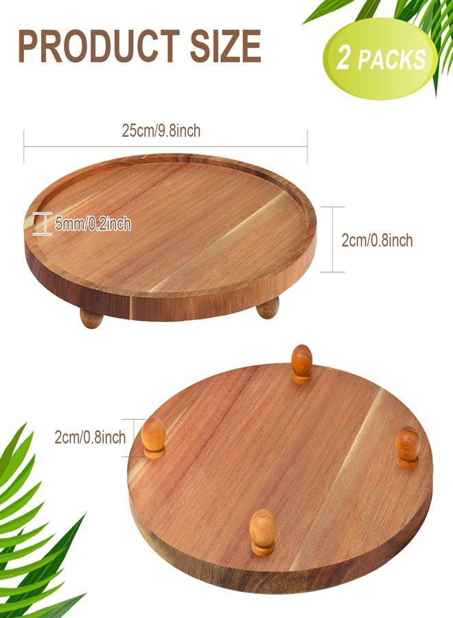 Sieral 2 Pieces Wooden Plant Riser Stands Wood Pedestal Round Acacia Wood Soap Stand Farmhouse Wooden Plant Tray for Indoor Outdoor Home, Garden Patio Decorative, 9.8 Inch Diameter - Image 2