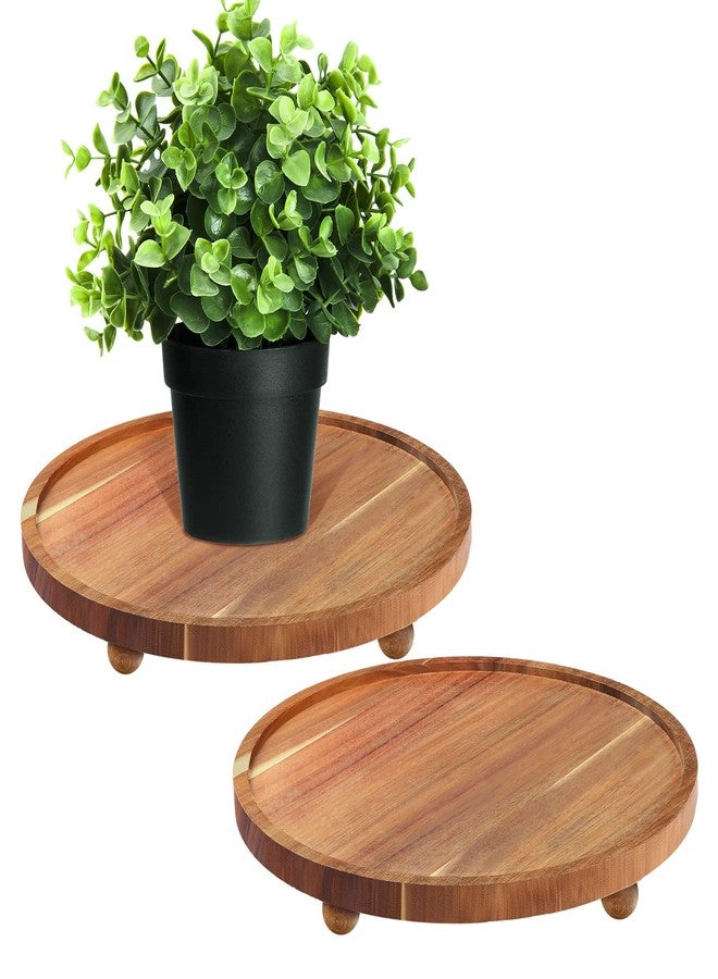 Sieral 2 Pieces Wooden Plant Riser Stands Wood Pedestal Round Acacia Wood Soap Stand Farmhouse Wooden Plant Tray for Indoor Outdoor Home, Garden Patio Decorative, 9.8 Inch Diameter - Image 1