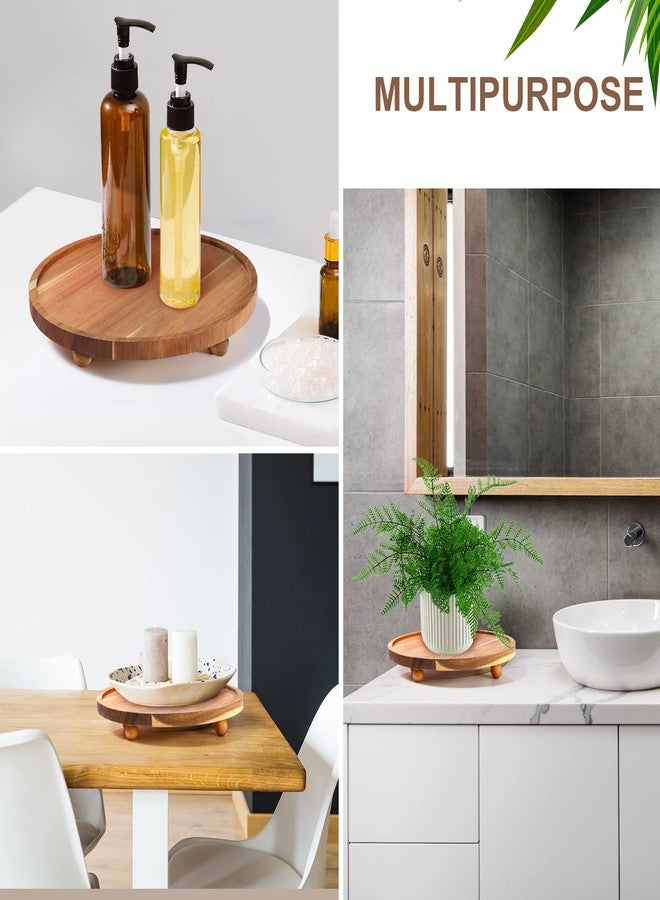 Sieral 2 Pieces Wooden Plant Riser Stands Wood Pedestal Round Acacia Wood Soap Stand Farmhouse Wooden Plant Tray for Indoor Outdoor Home, Garden Patio Decorative, 9.8 Inch Diameter - Image 3