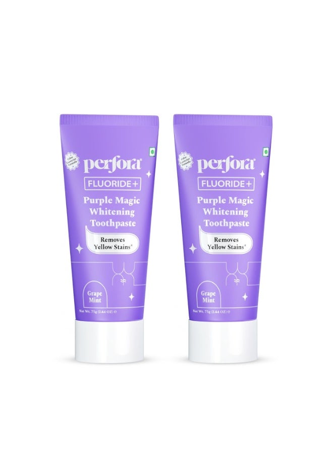 Perfora Purple Whitening Toothpaste-150g (75g X 2) | v34 Colour Corrector For Teeth | Purple Toothpaste For Teeth Whitening | Teeth Stain Remover | Enamel Safe & Effective Teeth Whitener Oral care | Grape Mint - Image 1