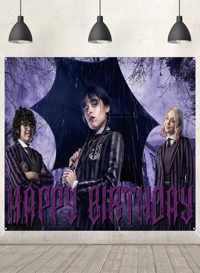 Wednesday Addams Birthday Banner Photography Backdrop Addams Party Background Wednesday Party Supplies 5x3Ft Addams Backdrop for Kids Birthday Decoration Baby Shower Photography Banner 