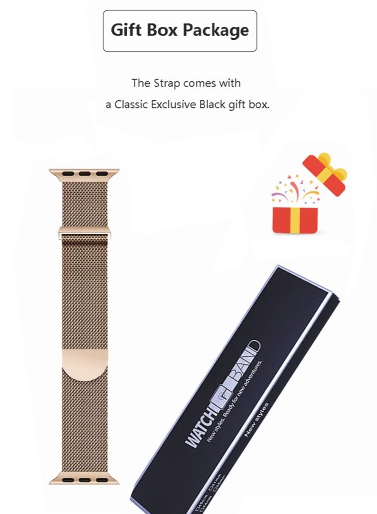 Magnetic Mesh Stainless Steel Band, Compatible with Apple Watch,44mm/45mm/46mm/49mm, Adjustable Replacement Men & Women iWatch Strap, Compatible with Series 10 9 8 7 6 5 4 3,SE,Ultra, Champagne Gold - Image 2