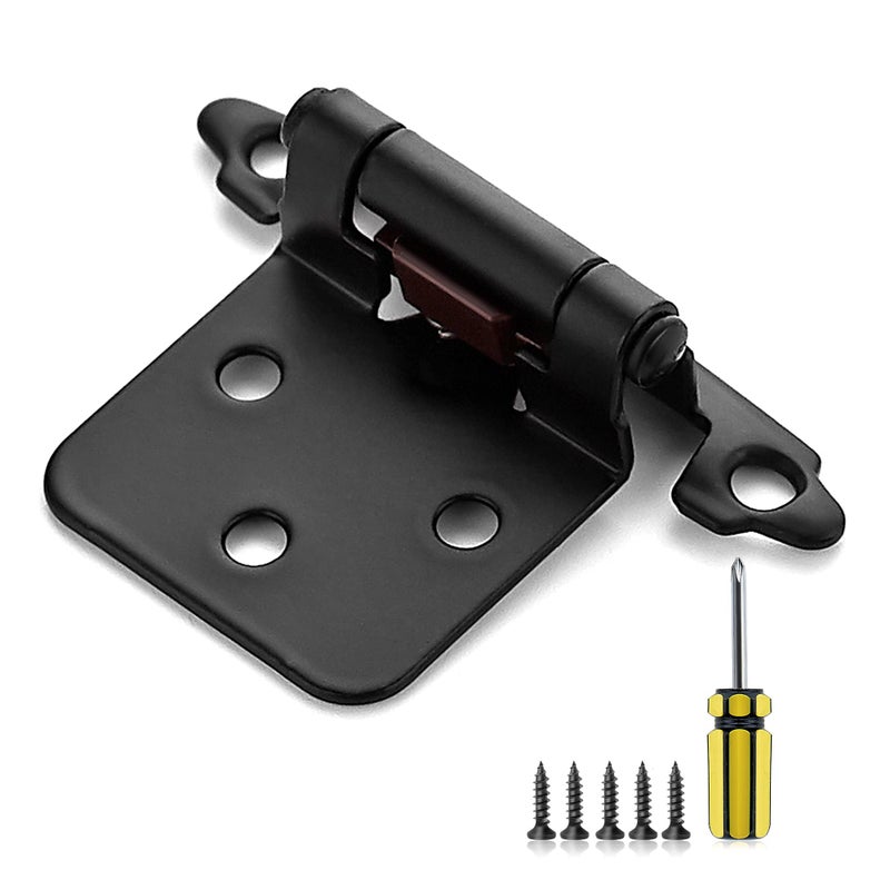 Ravinte 50 Pack 25 Pairs 1/2" Overlay Cabinet Door Hinges Kitchen Black Semi-Concealed Hinges Face Mount Self-Closing Cabinet Hardware with Bumpers & Screwdriver - Image 1
