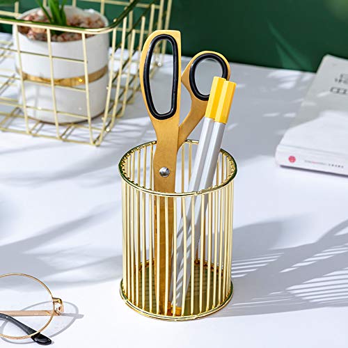 HSYMQ Gold Metal Pen Holder for Desk, Makeup Brushes Cup, Pencil Holders, Office&Home Organizer - Image 3