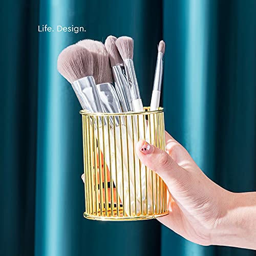 HSYMQ Gold Metal Pen Holder for Desk, Makeup Brushes Cup, Pencil Holders, Office&Home Organizer - Image 4