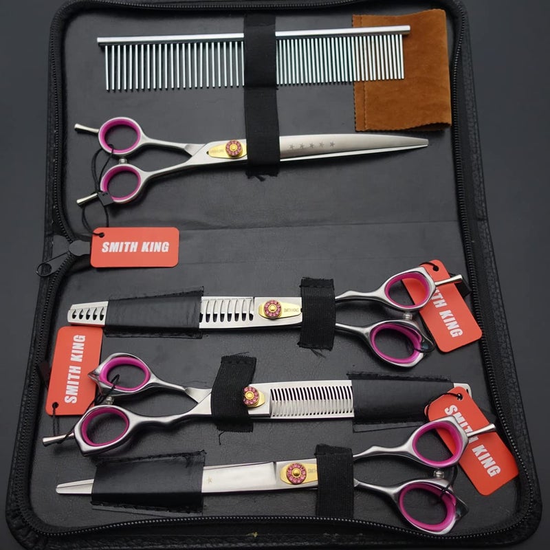 Smithking Professional Dog Grooming Shears Set Dogs Straight & thinning & Curved scissors & chunkers Scissorswith comb in 1 Set for Right-handed & Left-handed (8.0 Silvery right-handed) - Image 2