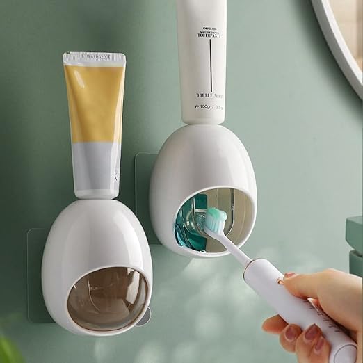 CLOUDTAB Automatic Toothpaste Dispenser Wall-Mounted & Organizer Hands-Free Toothpaste Squeezer for Kids & Adults, Waterproof Bathroom Accessory with Cute Q-Shape Design [Multicolor] - Image 1