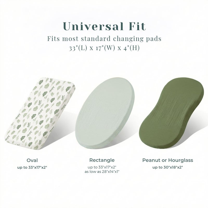Coreeky 3 Pack Muslin Changing Pad Covers for Girl, Boy, 100% Soft Cotton Changing Table Cover, Breathable Baby Nursery Diaper Chang Pad Sheets (Leaf) - Image 5