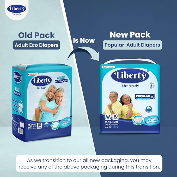 Liberty حفاضات ليبرتي للبالغين، نمط الشريط، حجم متوسط (م)، 10 قطع، مقاس الخصر (76-101 سم | 30-40 بوصة)، للجنسين، امتصاص عالي، مانعة للتسرب، مؤشر الرطوبة، عبوة من 1 - Image 2