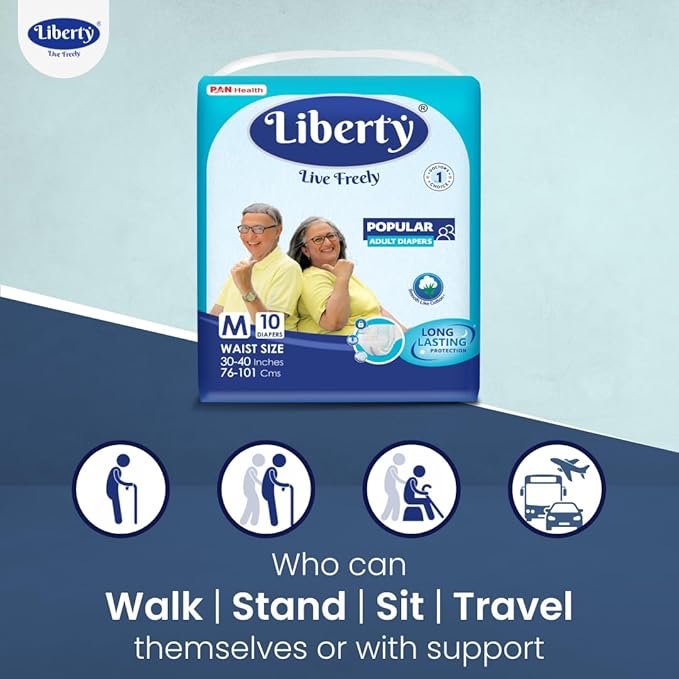 Liberty حفاضات ليبرتي للبالغين، نمط الشريط، حجم متوسط (م)، 10 قطع، مقاس الخصر (76-101 سم | 30-40 بوصة)، للجنسين، امتصاص عالي، مانعة للتسرب، مؤشر الرطوبة، عبوة من 1 - Image 4