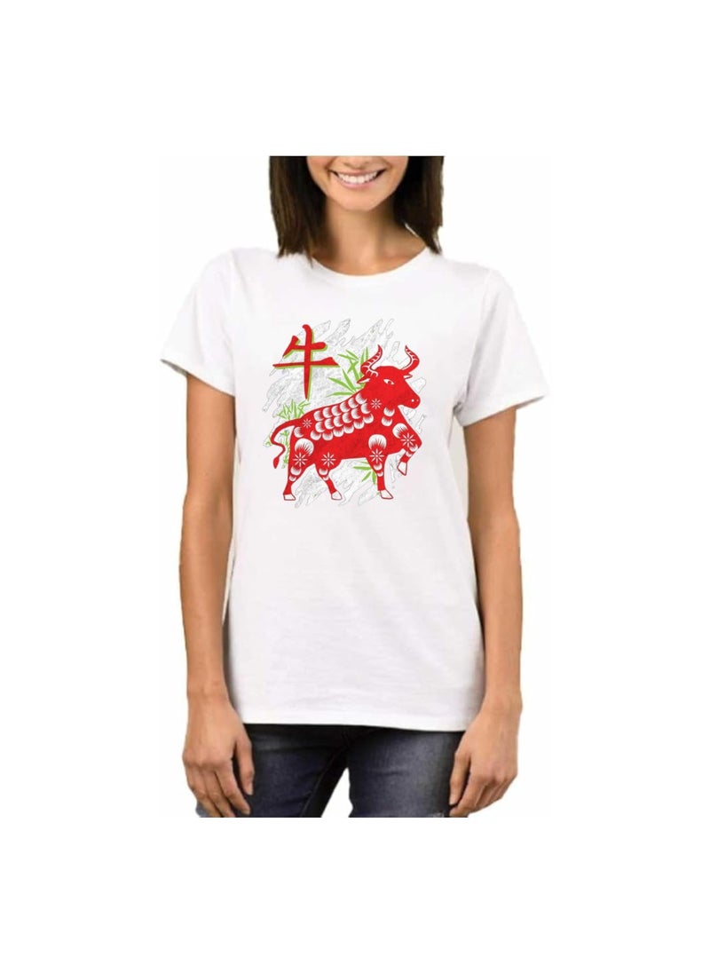 PRINTSHOP4ME - Chinese Zodiac Symbols T-Shirt For Women–Printed Design Short Sleeve Round Neck Cotton Tshirt–Comfortable And Stylish T-Shirt For Celebrations Day - Image 1
