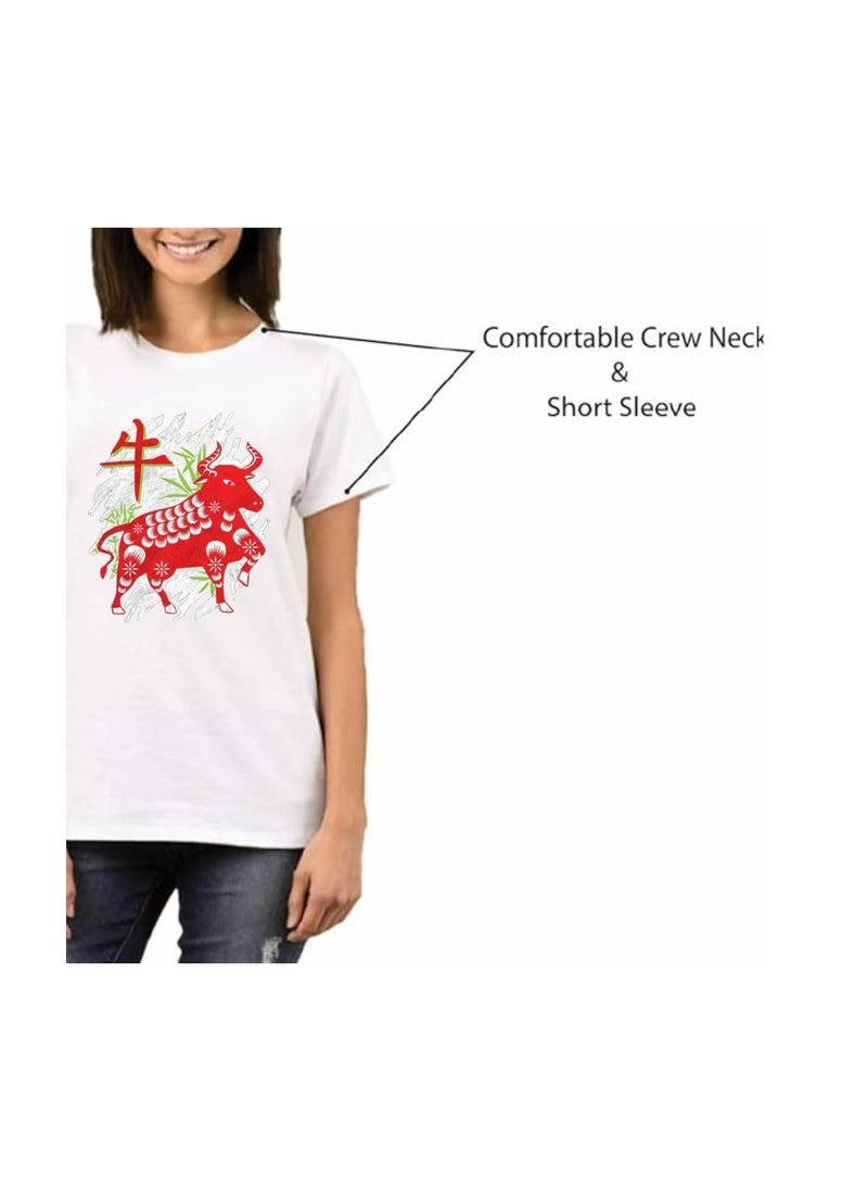 PRINTSHOP4ME - Chinese Zodiac Symbols T-Shirt For Women–Printed Design Short Sleeve Round Neck Cotton Tshirt–Comfortable And Stylish T-Shirt For Celebrations Day - Image 1