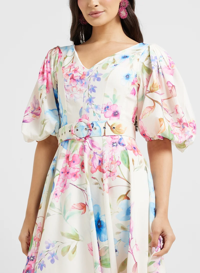 ELLA Floral Print Midi Dress