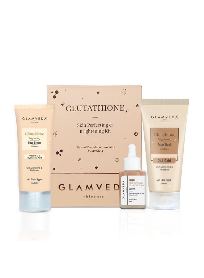 Glamveda جلومفيدا جلوتاثيون لتفتيح البشرة وإزالة البقع الداكنة 3 خطوات روتين العناية بالبشرة (غسول وجه + كريم + سيروم للوجه) - Image 1