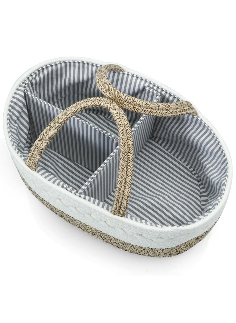 Baby Diaper Caddy Organizer, Portable Nursery Storage Basket Cotton Rope Diaper Caddy