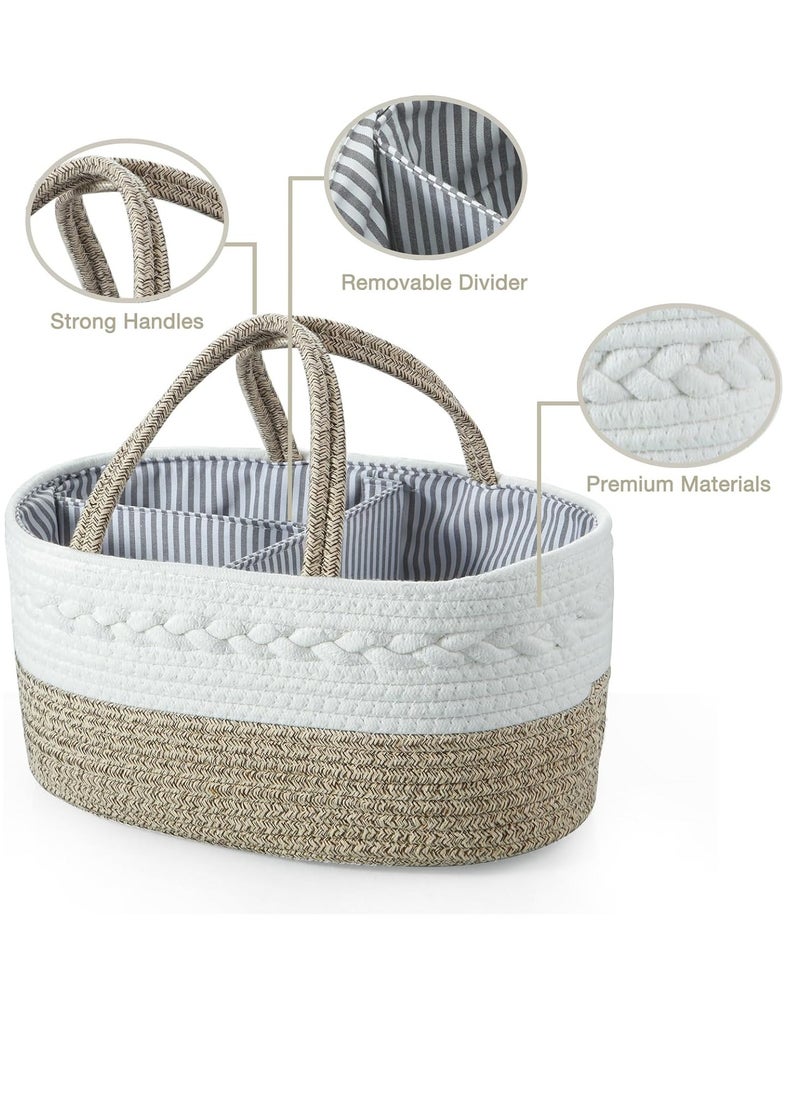 Baby Diaper Caddy Organizer, Portable Nursery Storage Basket Cotton Rope Diaper Caddy