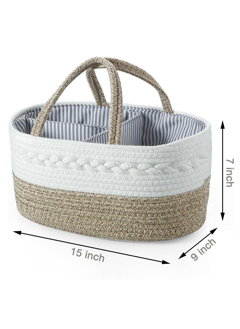 Baby Diaper Caddy Organizer, Portable Nursery Storage Basket Cotton Rope Diaper Caddy