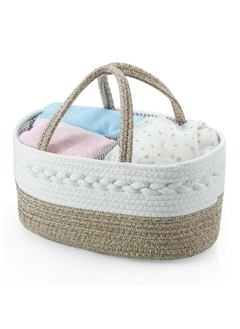 Baby Diaper Caddy Organizer, Portable Nursery Storage Basket Cotton Rope Diaper Caddy