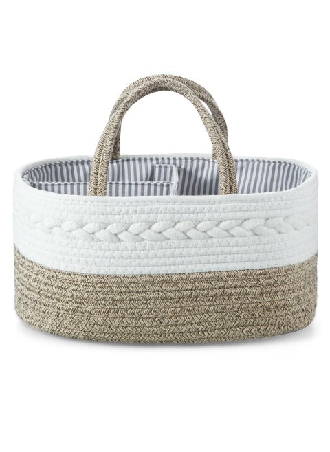 Baby Diaper Caddy Organizer, Portable Nursery Storage Basket Cotton Rope Diaper Caddy