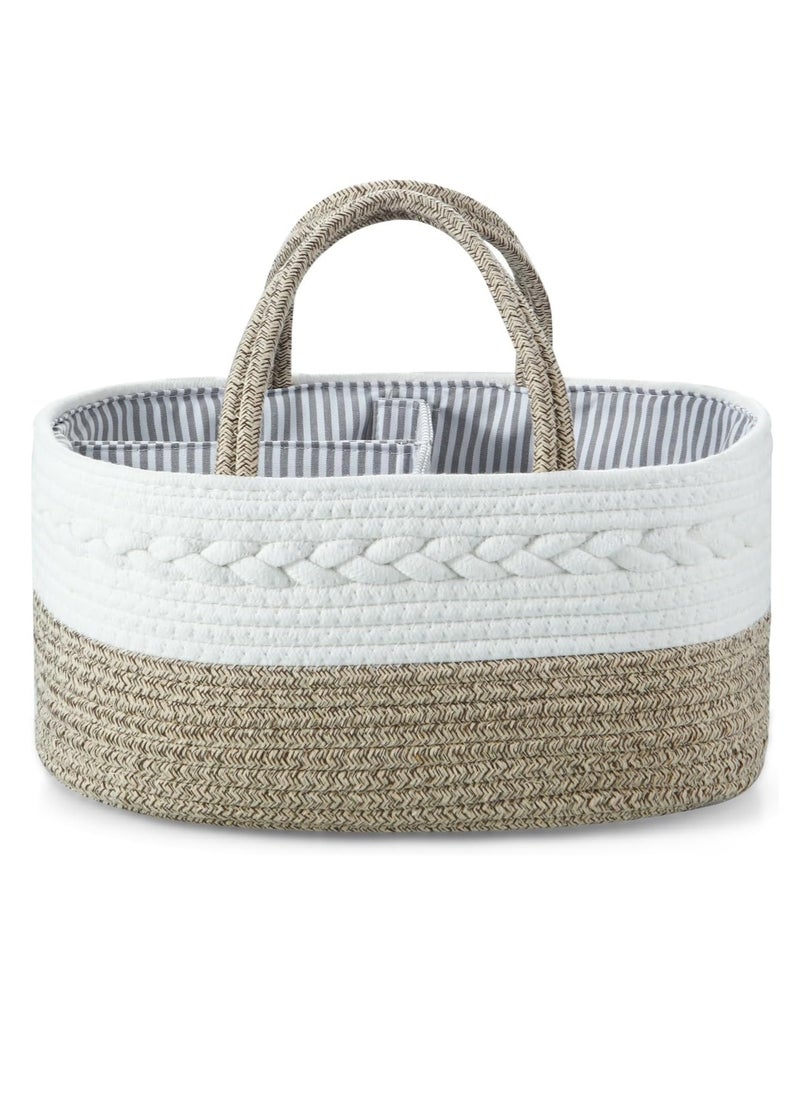 Baby Diaper Caddy Organizer, Portable Nursery Storage Basket Cotton Rope Diaper Caddy