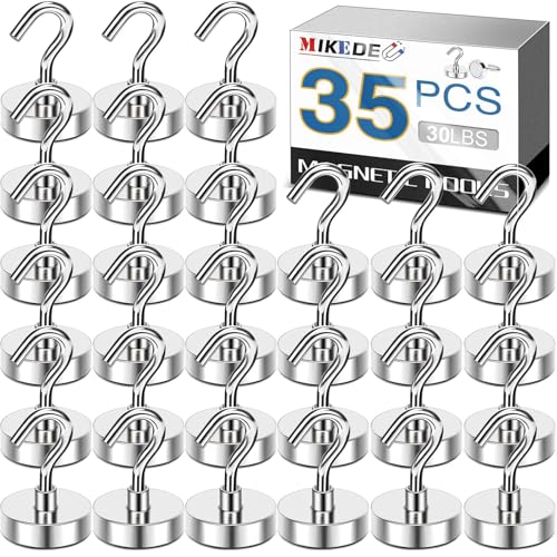 MIKEDE Black Magnetic Hooks 30LB Heavy Duty Magnet Hooks for Cruise Cabins Strong Magnets Neodymium with Hooks for Outdoor Hanging Brackets Refrigerator Locker Decoration Workplace -35Pack - Image 1