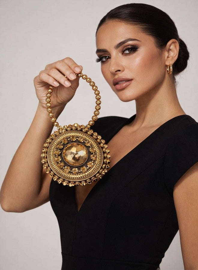 OMID Gold Beaded Medallion Coin Bag - Image 2