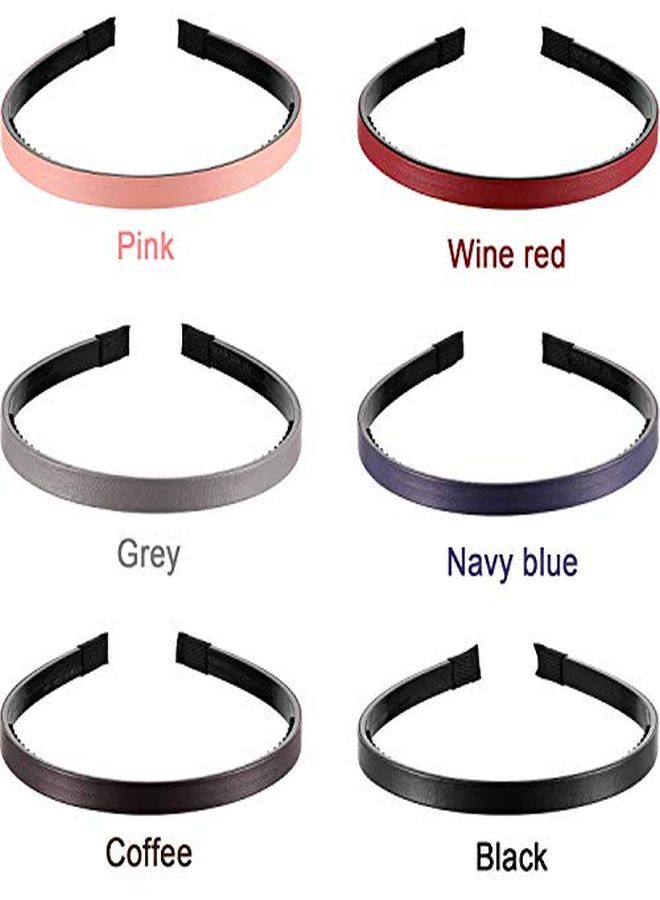 WILLBOND 6 Pieces Skinny Leather Covered Headband Plastic Simple Headbands For Women Girls Hairbands Hair Hoop Solid Color Headband (Matte Pink, Wine Red, Navy Blue, Coffee, Black And Grey, 1.1 Cm) - Image 4