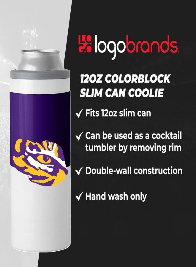 Logo Brands NCAA LSU Tigers 12oz Slim Can Coolie - Colorblock Design - Image 5