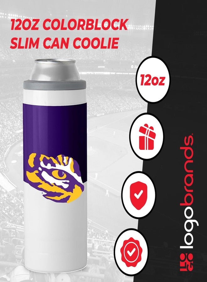 Logo Brands NCAA LSU Tigers 12oz Slim Can Coolie - Colorblock Design - Image 3