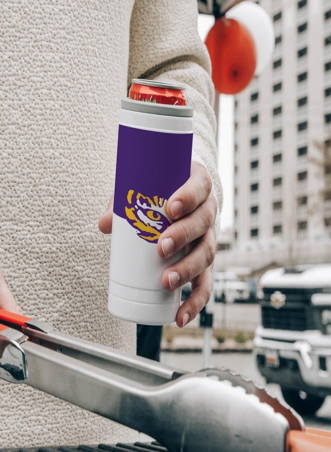 Logo Brands NCAA LSU Tigers 12oz Slim Can Coolie - Colorblock Design - Image 2