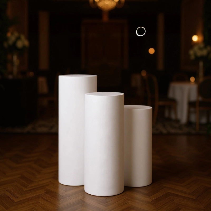 3 White Pedestal Stand Covers Elastic Polyester Round Wedding Decor - Image 5