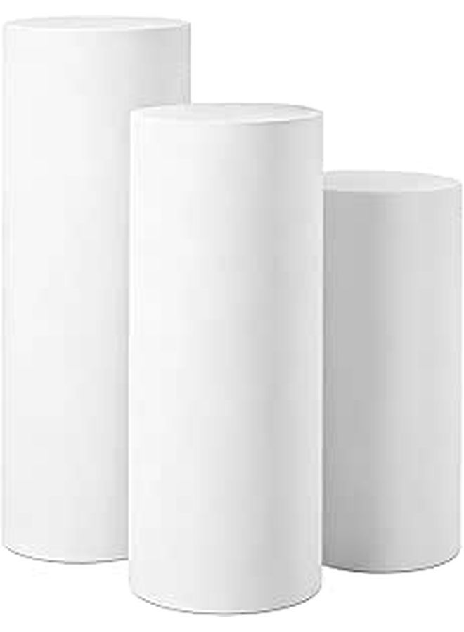 3 White Pedestal Stand Covers Elastic Polyester Round Wedding Decor - Image 1