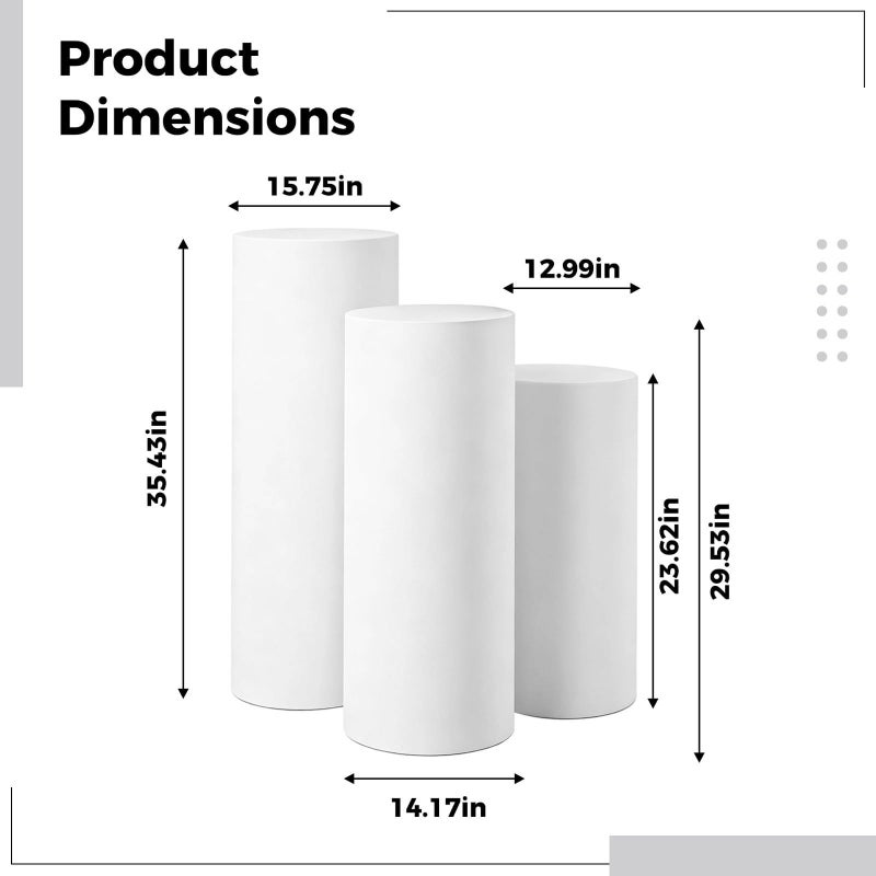 3 White Pedestal Stand Covers Elastic Polyester Round Wedding Decor - Image 3