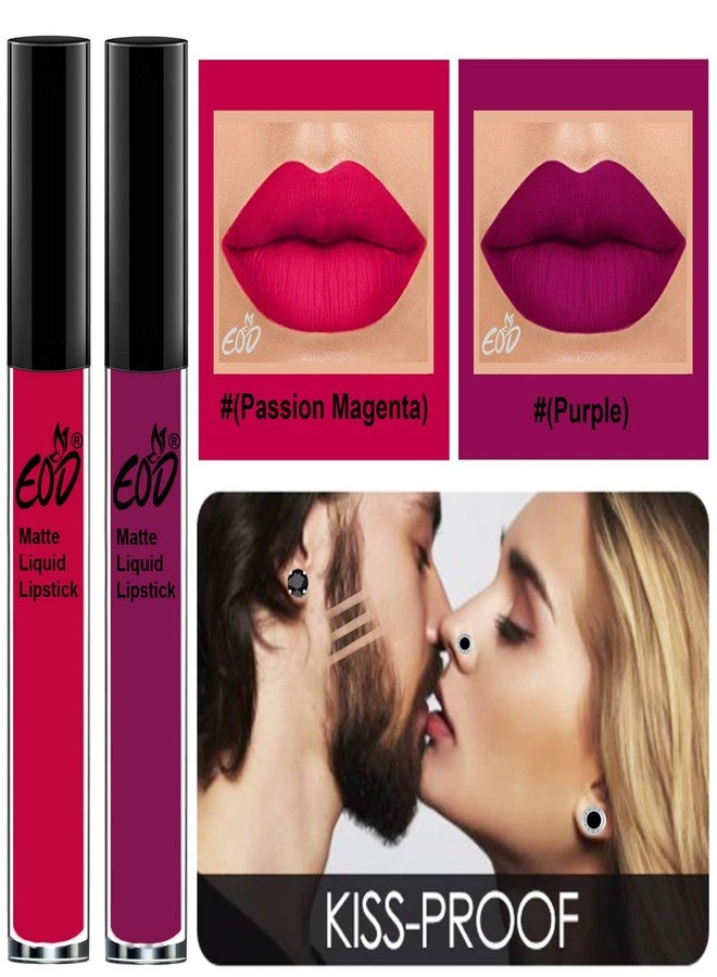 إي أو دي أحمر شفاه سائل EOD® Soft Matte Kiss Proof نباتي صنع في الهند يدوم طويلاً، مجموعة من قطعتين من ملمع الشفاه (لون ماجنتا باشن، بنفسجي) - Image 2