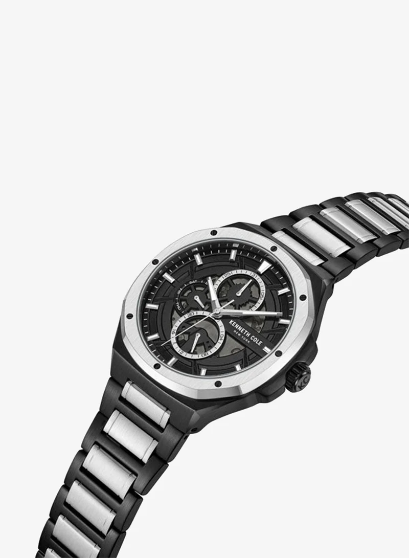 Kenneth Cole New York Kenneth Cole New York 43.5mm Multifunction Men's Watch with Black Dial & Black, Silver Stainless Steel Bracelet