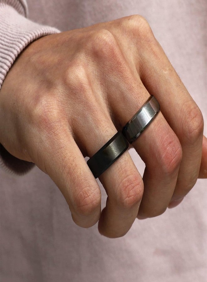 EIELO 16Pcs Stainless Steel Band Rings for Men Cool Black Golden Silvery Plated Rings Comfort Fit Fidget Spinning Chain Ring Fashion Simple Mens Wedding Engagement Ring Set 10 - Image 2