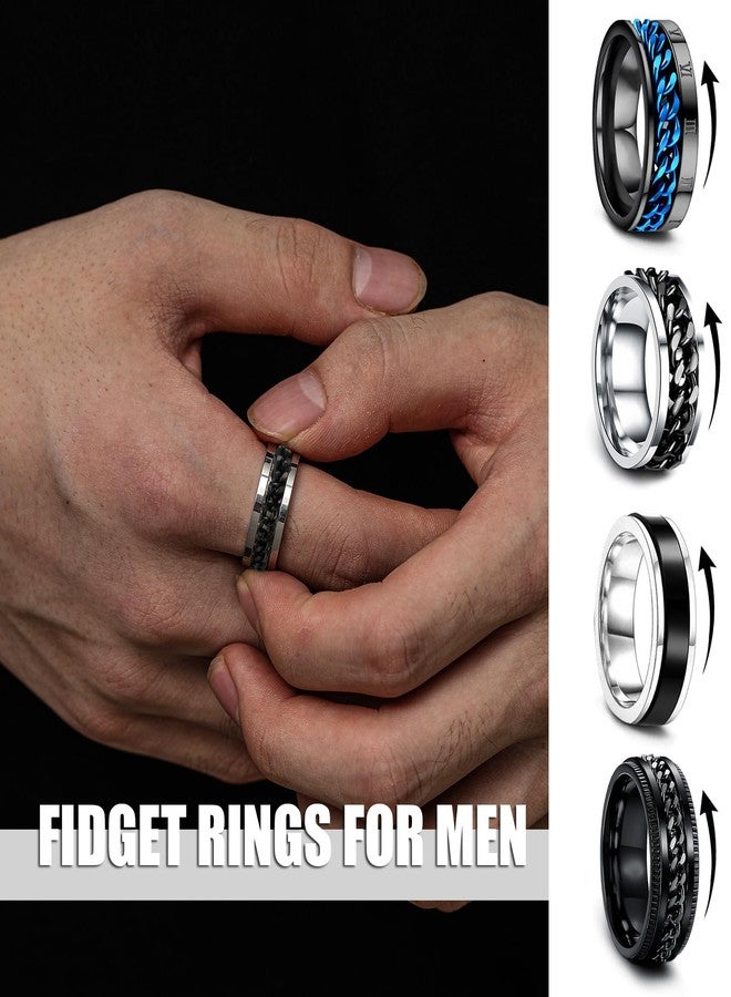 EIELO 16Pcs Stainless Steel Band Rings for Men Cool Black Golden Silvery Plated Rings Comfort Fit Fidget Spinning Chain Ring Fashion Simple Mens Wedding Engagement Ring Set 10 - Image 3