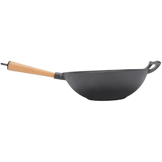 Jiawu Cast Iron Deep Frying Pan Skillet With Wood Handle For Stir Fry Gas Open Braising 118In 1Piece - Image 1
