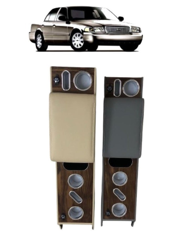 Ford Crown Victoria & Grand Marquis Armrest Beige with Cup Holders Storage Box Durable Interior Upgrade - Image 1