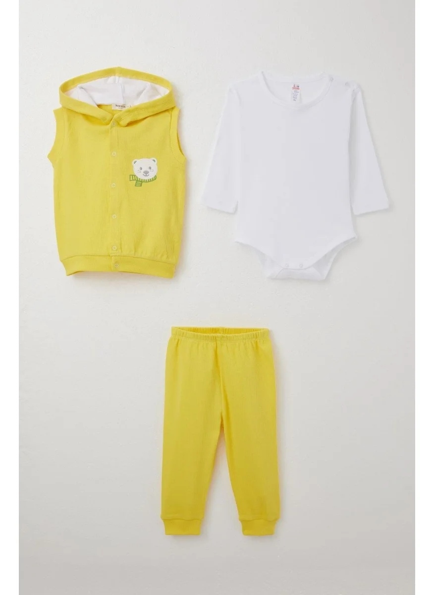 بريز Baby Boy Bodysuit 3-Piece Set Cute Bear Embroidered Hooded 4 Months-1 Years, Yellow