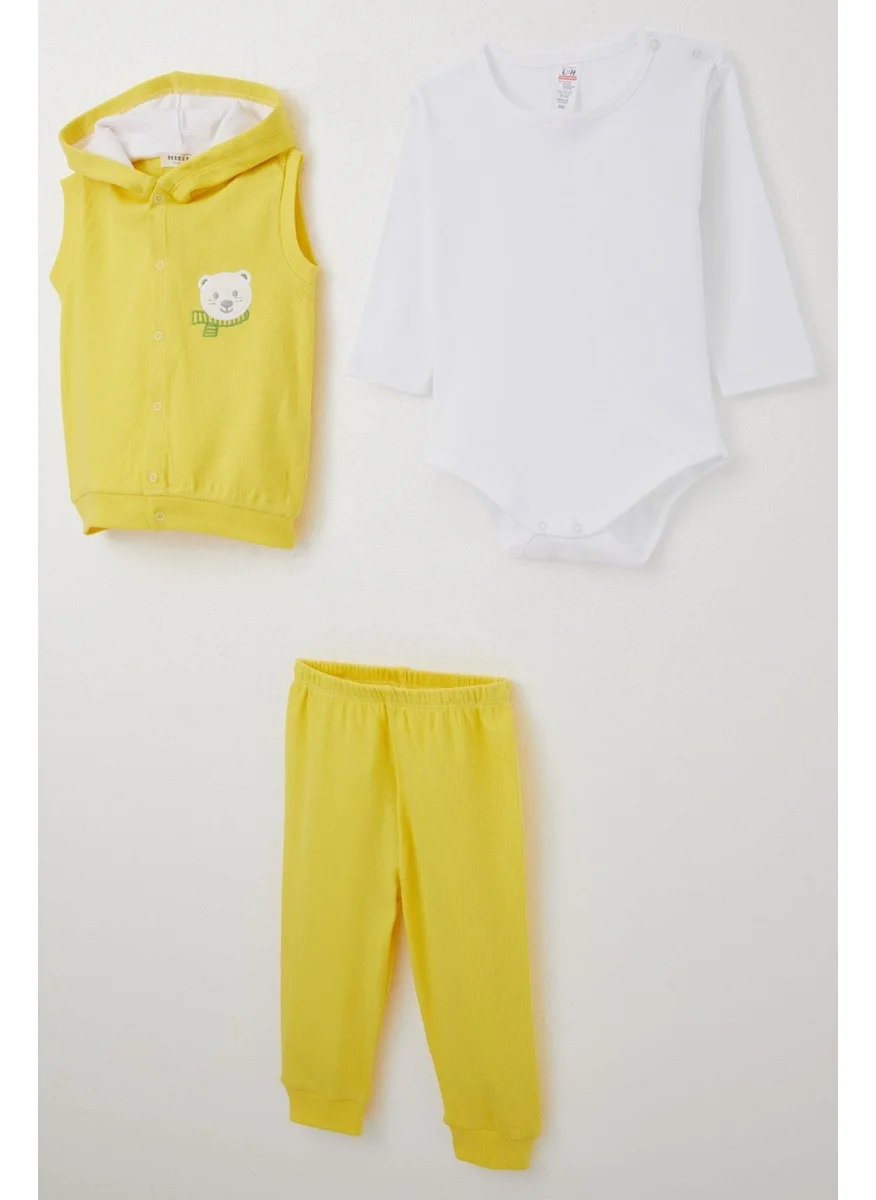 بريز Baby Boy Bodysuit 3-Piece Set Cute Bear Embroidered Hooded 4 Months-1 Years, Yellow