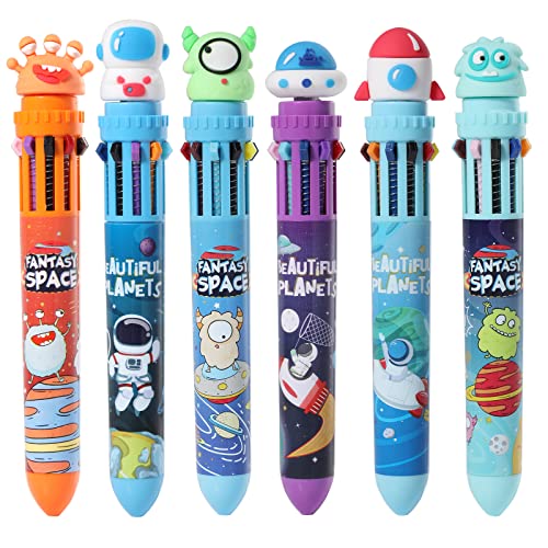 YOYTOO Multicolor Ballpoint Pen 0.7 mm, 10-in-1 Colored Pens Fine Point Retractable Cartoon Space Ballpoint Pens for Back to School Office Supplies Students Kids Gifts, 6 Pack - Image 1