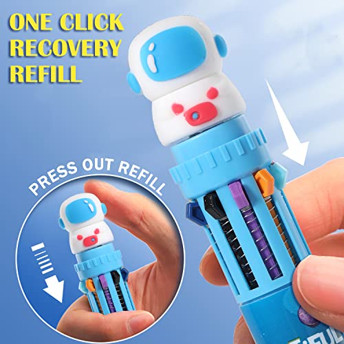 YOYTOO Multicolor Ballpoint Pen 0.7 mm, 10-in-1 Colored Pens Fine Point Retractable Cartoon Space Ballpoint Pens for Back to School Office Supplies Students Kids Gifts, 6 Pack - Image 4