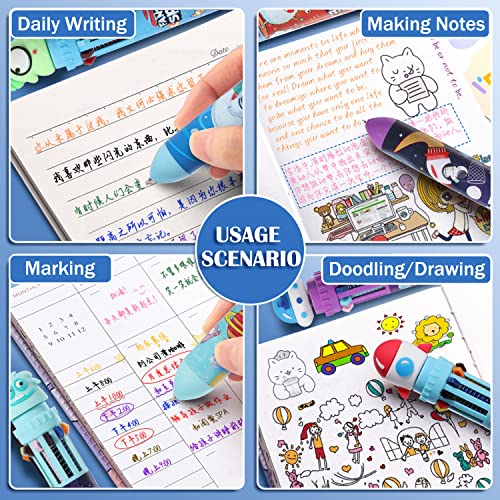 YOYTOO Multicolor Ballpoint Pen 0.7 mm, 10-in-1 Colored Pens Fine Point Retractable Cartoon Space Ballpoint Pens for Back to School Office Supplies Students Kids Gifts, 6 Pack - Image 5