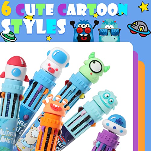 YOYTOO Multicolor Ballpoint Pen 0.7 mm, 10-in-1 Colored Pens Fine Point Retractable Cartoon Space Ballpoint Pens for Back to School Office Supplies Students Kids Gifts, 6 Pack - Image 2